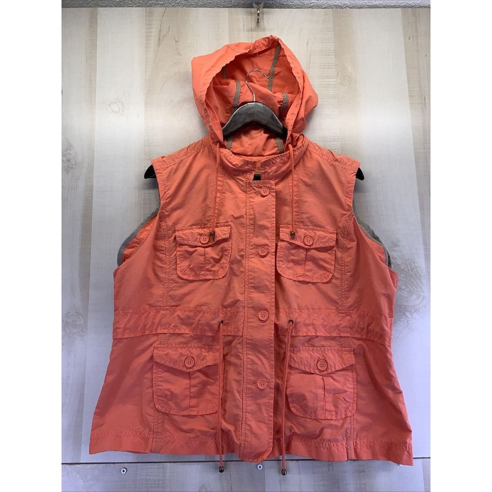 Caribbean Joe Womens Cotton/Nylon Orange Hooded Vest Size XL-6577